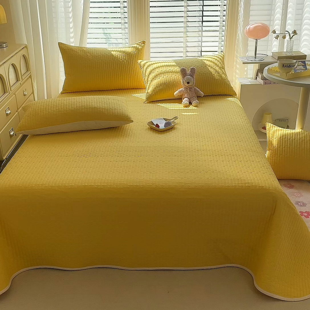 91家纺网 家纺一手货源 找家纺 花香四季2025全棉夹棉多功能床垫-床盖系列 奶黄