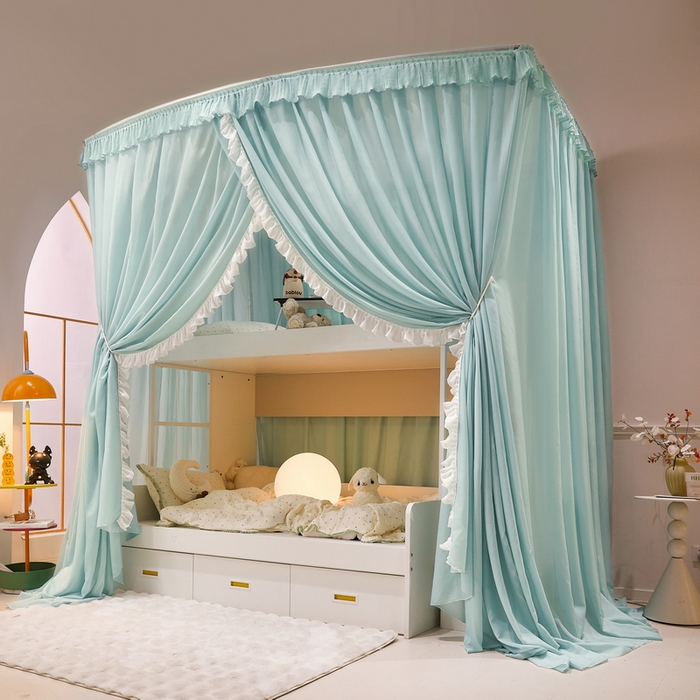 91家纺网 家纺一手货源 找家纺 夏彩 2025新款雪纺子母一体式伸缩蚊帐-88623 88623-浅水蓝