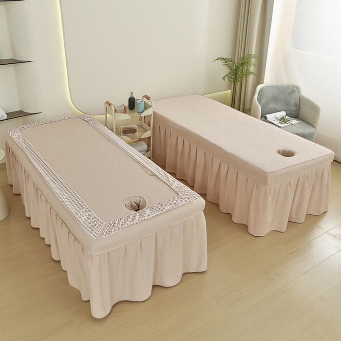 91家纺网 家纺一手货源 找家纺 不打烊家纺 2025新款贡棉美 容床罩印花款-花千城（支持logo定制）花千城卡其色