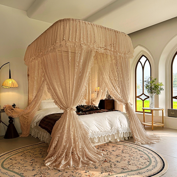 91家纺网 家纺一手货源 找家纺 都市缘蚊帐 2025新款针织电脑绣花布U型导轨蚊帐A303 303玫瑰庄园-奶油玉