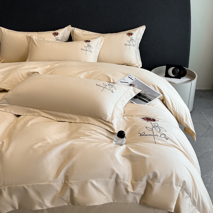 91家纺网 家纺一手货源 找家纺 新方向 2025新款全棉长绒棉刺绣四件套-梅琳娜 梅琳娜-香槟