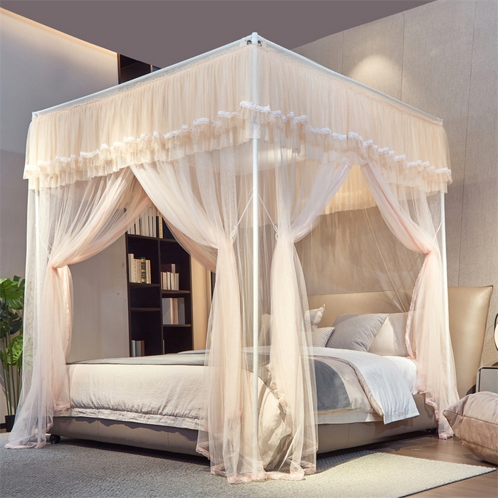 91家纺网 家纺一手货源 找家纺 夏彩 2025新款蕾丝加柔加密外撑式25烤漆铁艺加粗支架宫廷蚊帐-88613 88613杏色