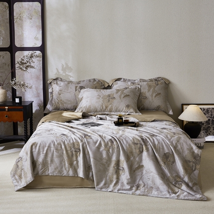 91家纺网 家纺一手货源 找家纺 （总）鸣升家纺 2025新款莱赛尔兰精天丝棉色织大提花大豆夏凉被四件套