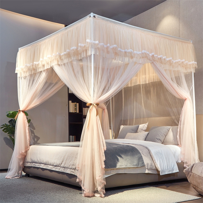 91家纺网 家纺一手货源 找家纺 夏彩 2025新款蕾丝加柔加密外撑式25烤漆铁艺加粗支架宫廷蚊帐-88613 88613杏色