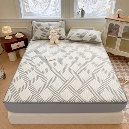 迪梦思家纺  2025新款针织棉提花防水床笠 迷宫格-星灰