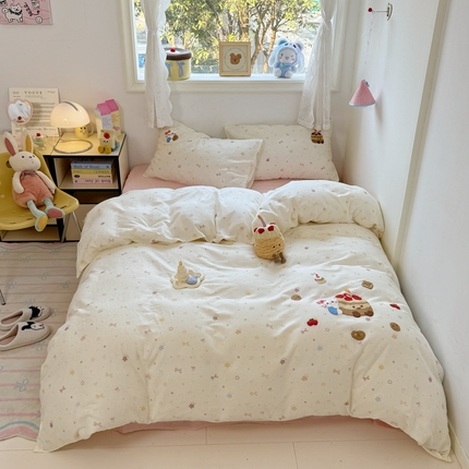 91家纺网 家纺一手货源 找家纺 （总）澳萝拉2025春夏新款全棉纯棉双层纱毛巾绣四件套