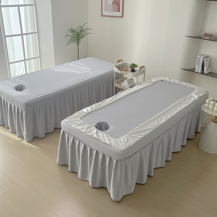 91家纺网 家纺一手货源 找家纺 不打烊家纺 2025新款贡棉美 容床罩印花款-梦之语（支持logo定制）梦之语玉色拼灰色