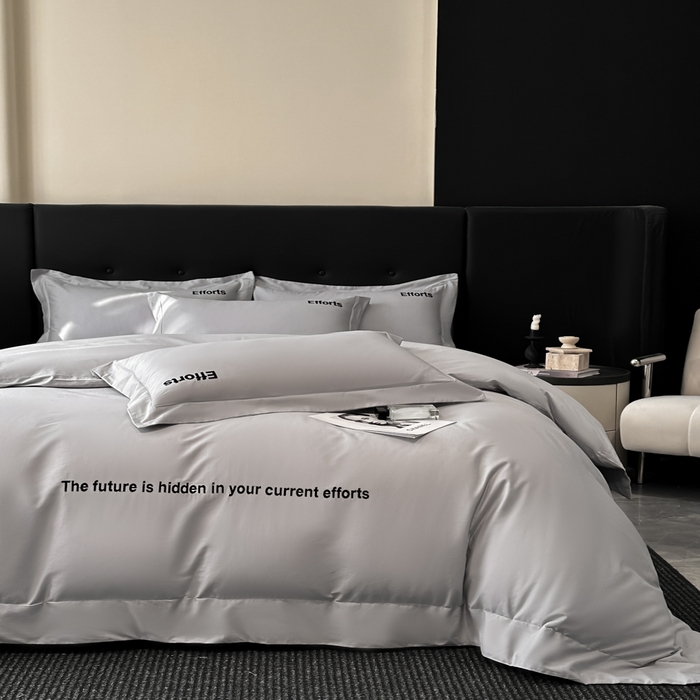 91家纺网 家纺一手货源 找家纺 新方向2025新款全棉长绒棉刺绣四件套-前程似锦 前程似锦-爵士灰