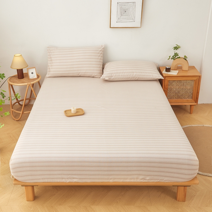 91家纺网 家纺一手货源 找家纺 慕梵家居 2025新款全棉老粗布床笠系列 全棉老粗布-密条咖