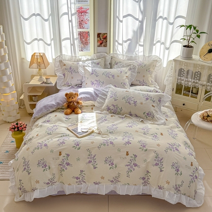 2025沐辰家居-新款全棉13070全棉花边款套件 花边款-风信紫