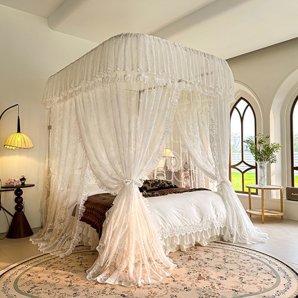 都市缘蚊帐 2025新款针织电脑绣花布U型导轨蚊帐A303 303薇尔庄园-奶油白