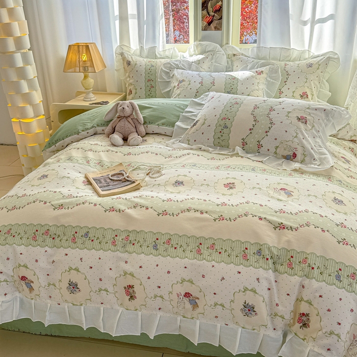 91家纺网 家纺一手货源 找家纺 2025沐辰家居-新款全棉13070全棉花边款套件 花边款-春芽