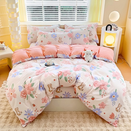 91家纺网 家纺一手货源 找家纺 （总1）安逸家纺 12868 新款全棉床笠四件套床罩学生纯棉床笠款三件套
