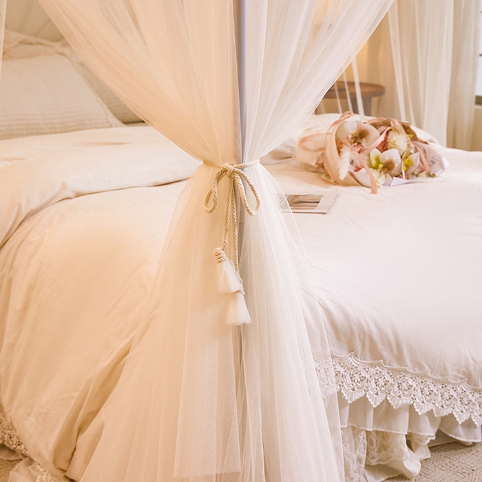 91家纺网 家纺一手货源 找家纺 都市缘蚊帐 2025新款A200双层纱落地宫廷蚊帐烤漆支架 梦幻白