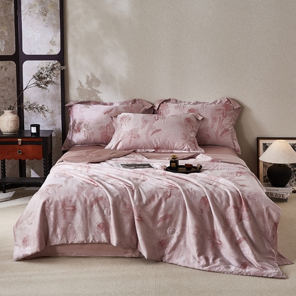 91家纺网 家纺一手货源 找家纺 （总）鸣升家纺 2025新款莱赛尔兰精天丝棉色织大提花大豆夏凉被四件套