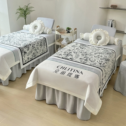 不打烊家纺 2025新款贡棉美 容床罩印花款-梦之语（支持logo定制） 梦之语灰色