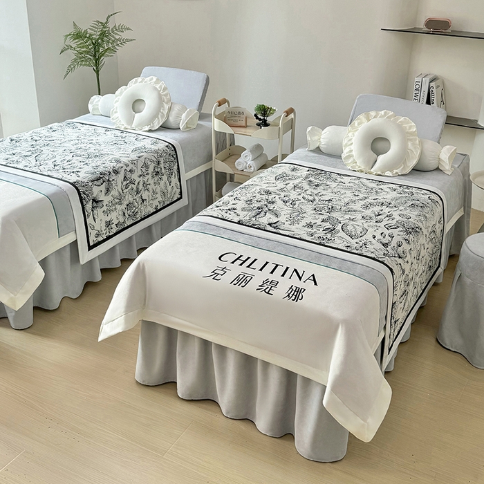 91家纺网 家纺一手货源 找家纺 不打烊家纺 2025新款贡棉美 容床罩印花款-梦之语（支持logo定制） 梦之语灰色