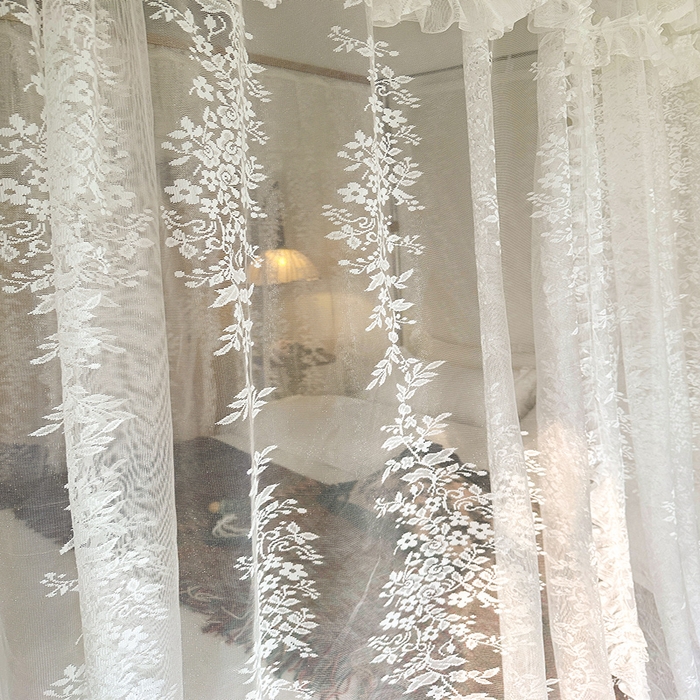 91家纺网 家纺一手货源 找家纺 都市缘蚊帐 2025新款针织电脑绣花布U型导轨蚊帐A303 303玫瑰庄园-奶油白