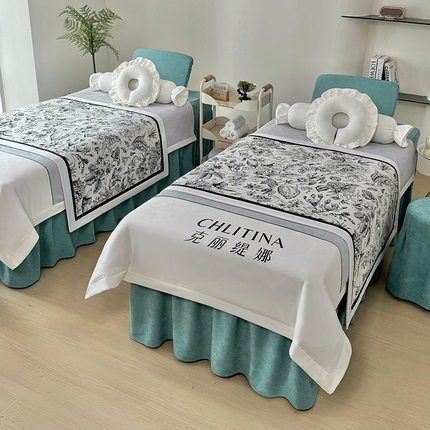 不打烊家纺 2025新款贡棉美 容床罩印花款-梦之语（支持logo定制） 梦之语灰色拼绿色