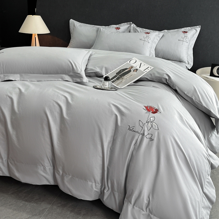 91家纺网 家纺一手货源 找家纺 新方向 2025新款全棉长绒棉刺绣四件套-梅琳娜 梅琳娜-爵士灰