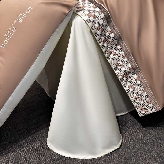 91家纺网 家纺一手货源 找家纺 瑞驰家纺 2025新款长绒棉绣花棋盘格系列四件套 棋盘格-中咖