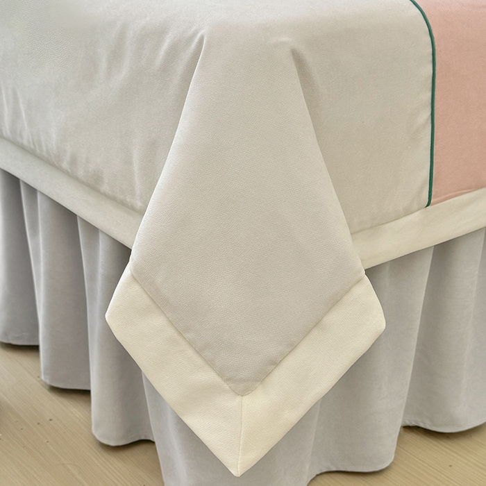 91家纺网 家纺一手货源 找家纺 不打烊家纺 2025新款贡棉美 容床罩印花款-梦之语（支持logo定制）梦之语玉色拼灰色