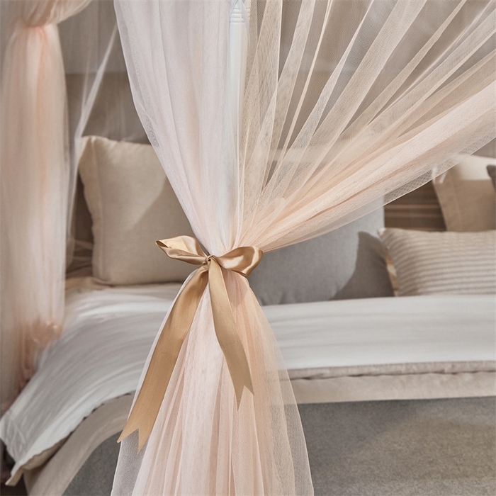 91家纺网 家纺一手货源 找家纺 夏彩 2025新款蕾丝加柔加密外撑式25烤漆铁艺加粗支架宫廷蚊帐-88613 88613杏色