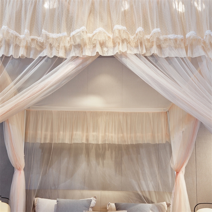 91家纺网 家纺一手货源 找家纺 夏彩 2025新款蕾丝加柔加密外撑式25烤漆铁艺加粗支架宫廷蚊帐-88613 88613杏色