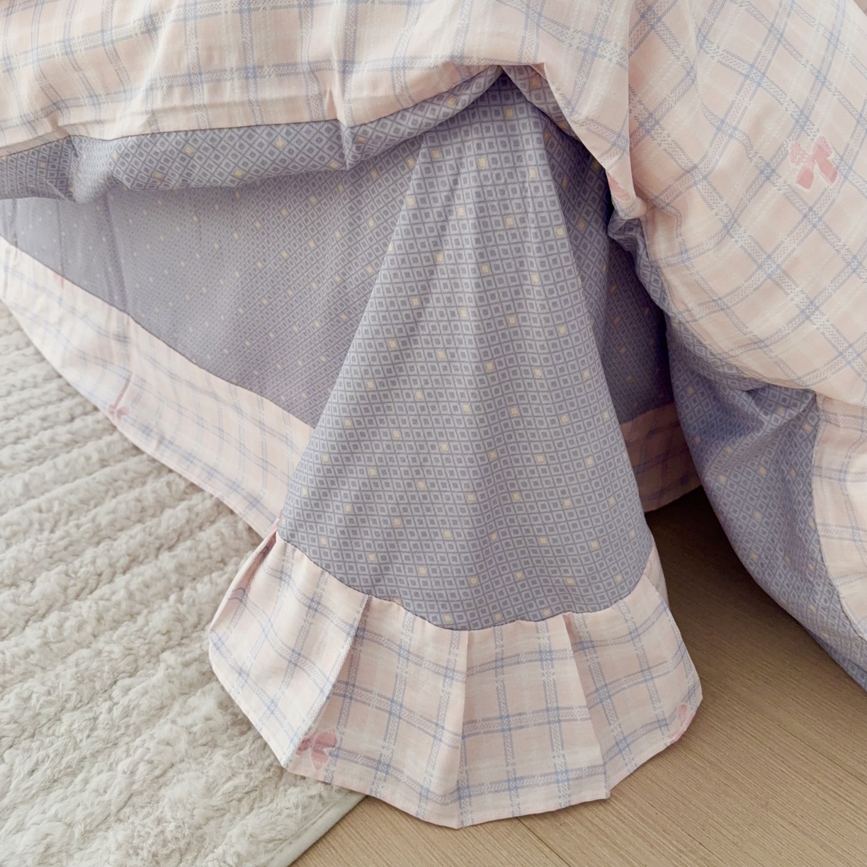 91家纺网 家纺一手货源 找家纺 于果 2025新款全棉13370四件套 格子蝴蝶结