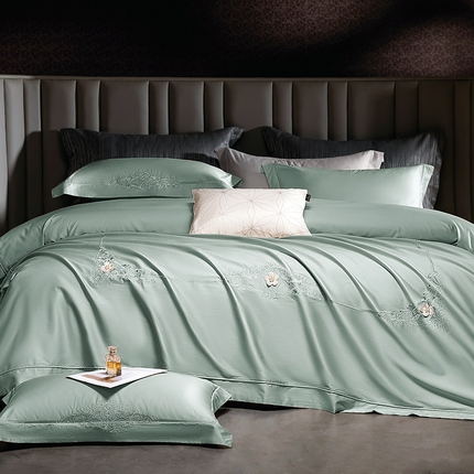 诗黛尔2025春夏新款全棉长绒棉刺绣四件套--巴洛克系列 巴洛克 霁夜蓝