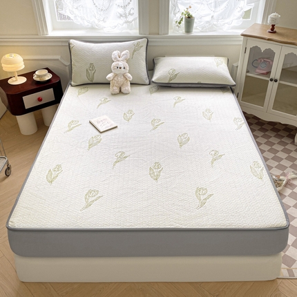 迪梦思家纺  2025新款针织棉提花防水床笠 郁金香-豆绿