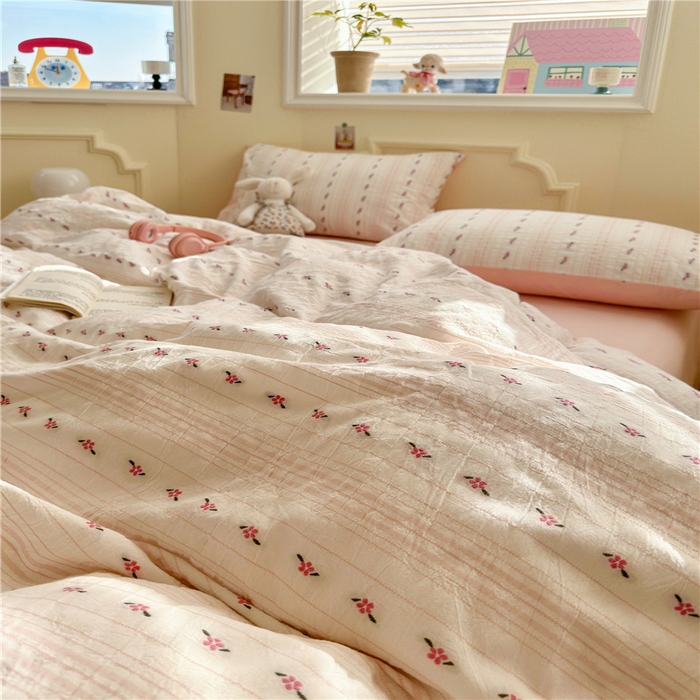 91家纺网 家纺一手货源 找家纺 琪格格纺织 2025新款美式田园色织提花系列四件套 新小花园-粉