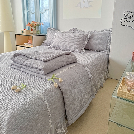 91家纺网 家纺一手货源 找家纺 （总）源舜家纺 2025新款郁金蝶香皱皱纱床盖夏被四件套