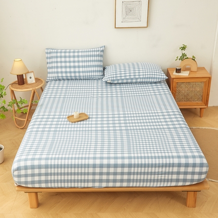 91家纺网 家纺一手货源 找家纺 慕梵家居 2025新款全棉老粗布床笠系列 全棉老粗布-蓝灰格