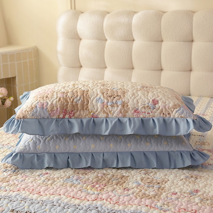 91家纺网 家纺一手货源 找家纺 美达家纺2025新款全棉蕾丝边单床盖 熊仔派对