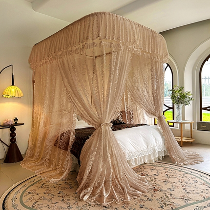 都市缘蚊帐 2025新款针织电脑绣花布U型导轨蚊帐A303 303玫瑰庄园-奶油玉