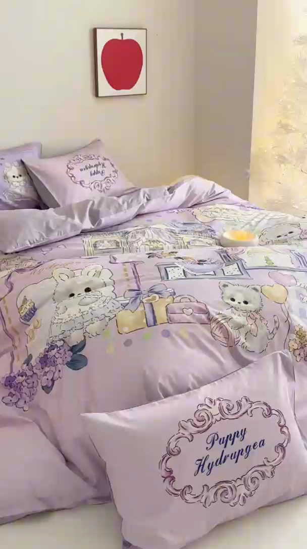 91家纺网 家纺一手货源 找家纺 典曼家纺 2025新款 AB版活性印花四件套 温馨小屋