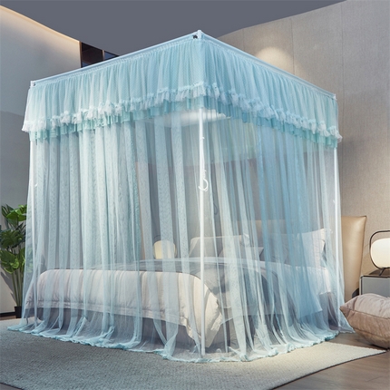 夏彩 2025新款蕾丝加柔加密外撑式25烤漆铁艺加粗支架宫廷蚊帐-88613 88613蓝