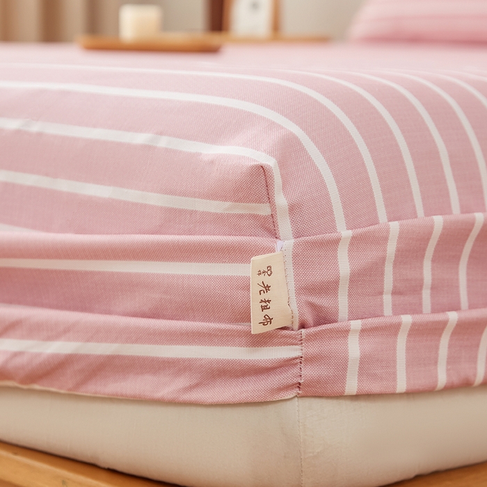 91家纺网 家纺一手货源 找家纺 慕梵家居 2025新款全棉老粗布床笠系列 全棉老粗布-宽条粉