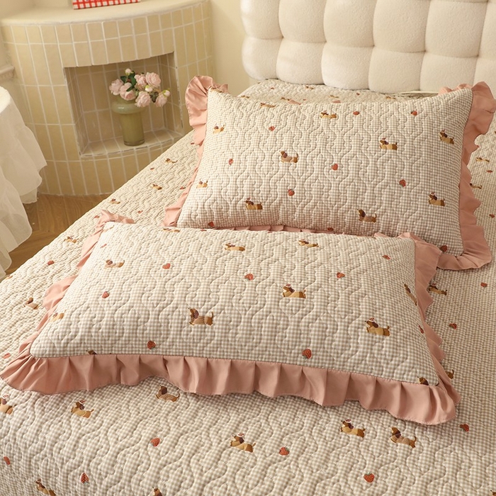 91家纺网 家纺一手货源 找家纺 美达家纺2025新款全棉蕾丝边单床盖 快乐追梦