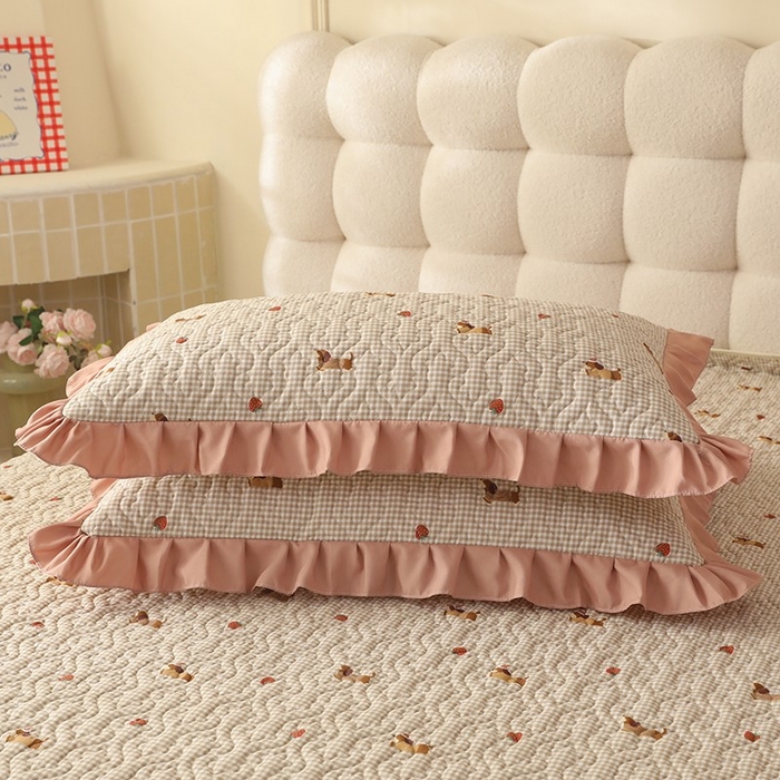 91家纺网 家纺一手货源 找家纺 美达家纺2025新款全棉蕾丝边单床盖 快乐追梦