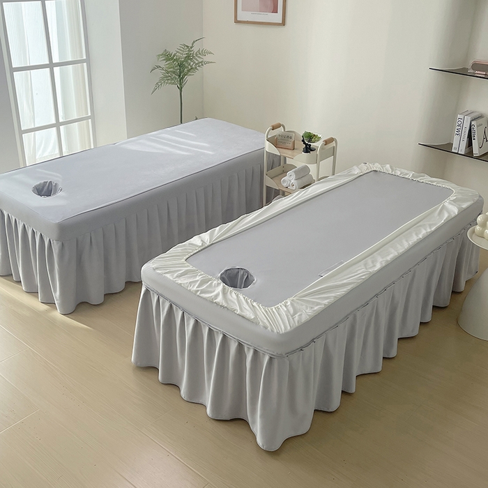 91家纺网 家纺一手货源 找家纺 不打烊家纺 2025新款贡棉美 容床罩印花款-梦之语（支持logo定制） 梦之语卡其色拼灰色