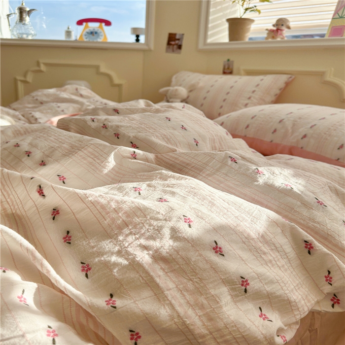 91家纺网 家纺一手货源 找家纺 琪格格纺织 2025新款美式田园色织提花系列四件套 新小花园-粉