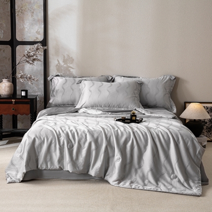 91家纺网 家纺一手货源 找家纺 （总）鸣升家纺 2025新款莱赛尔兰精天丝棉色织大提花大豆夏凉被四件套