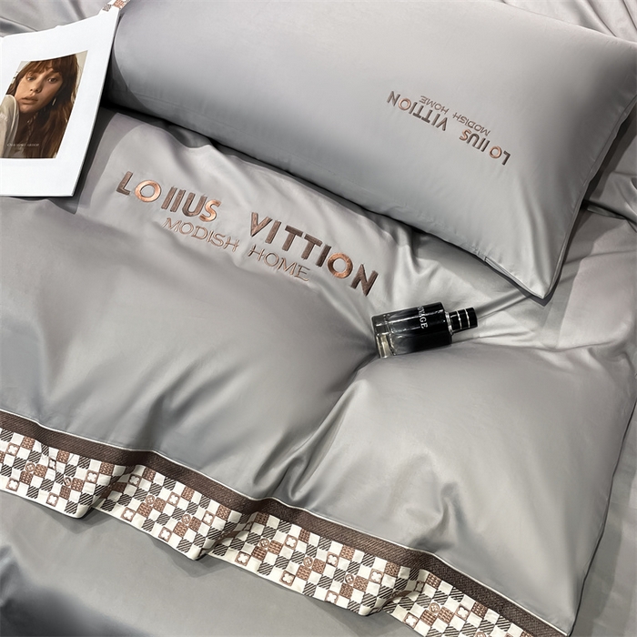 91家纺网 家纺一手货源 找家纺 瑞驰家纺 2025新款长绒棉绣花棋盘格系列四件套 棋盘格-高级灰