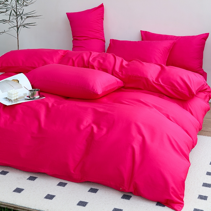 91家纺网 家纺一手货源 找家纺 期遇2025新款全棉13374纯色四件套 洋红