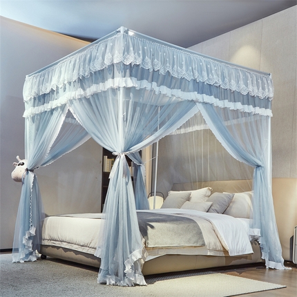 夏彩 2025新款雪纺绣花加柔加密外撑式25烤漆铁艺加粗支架宫廷蚊帐-88612 88612蓝灰