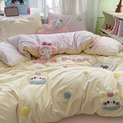 91家纺网 家纺一手货源 找家纺 （总）雨帆家纺 2025新款水洗棉毛巾绣四件套