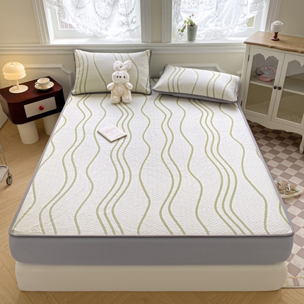 迪梦思家纺  2025新款针织棉提花防水床笠 云水纹-豆绿