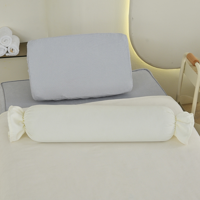 91家纺网 家纺一手货源 找家纺 不打烊家纺 2025新款贡棉美 容床罩印花款-花千城（支持logo定制） 花千城米白色拼灰色